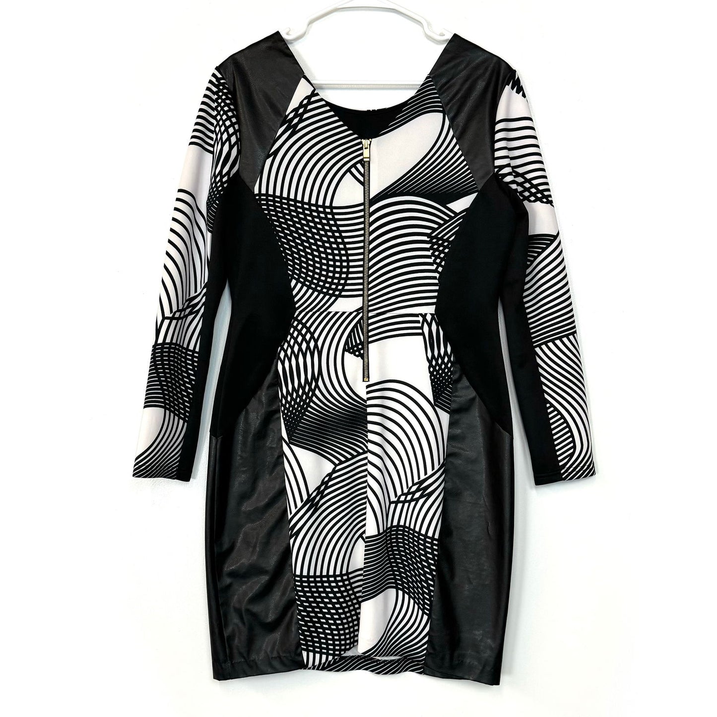 Cato | Womens L/s PU Leather Geometric Dress | Color: Black/White | Size: 12 | Pre-Owned -  | Buy at Parsimony Shoppes
