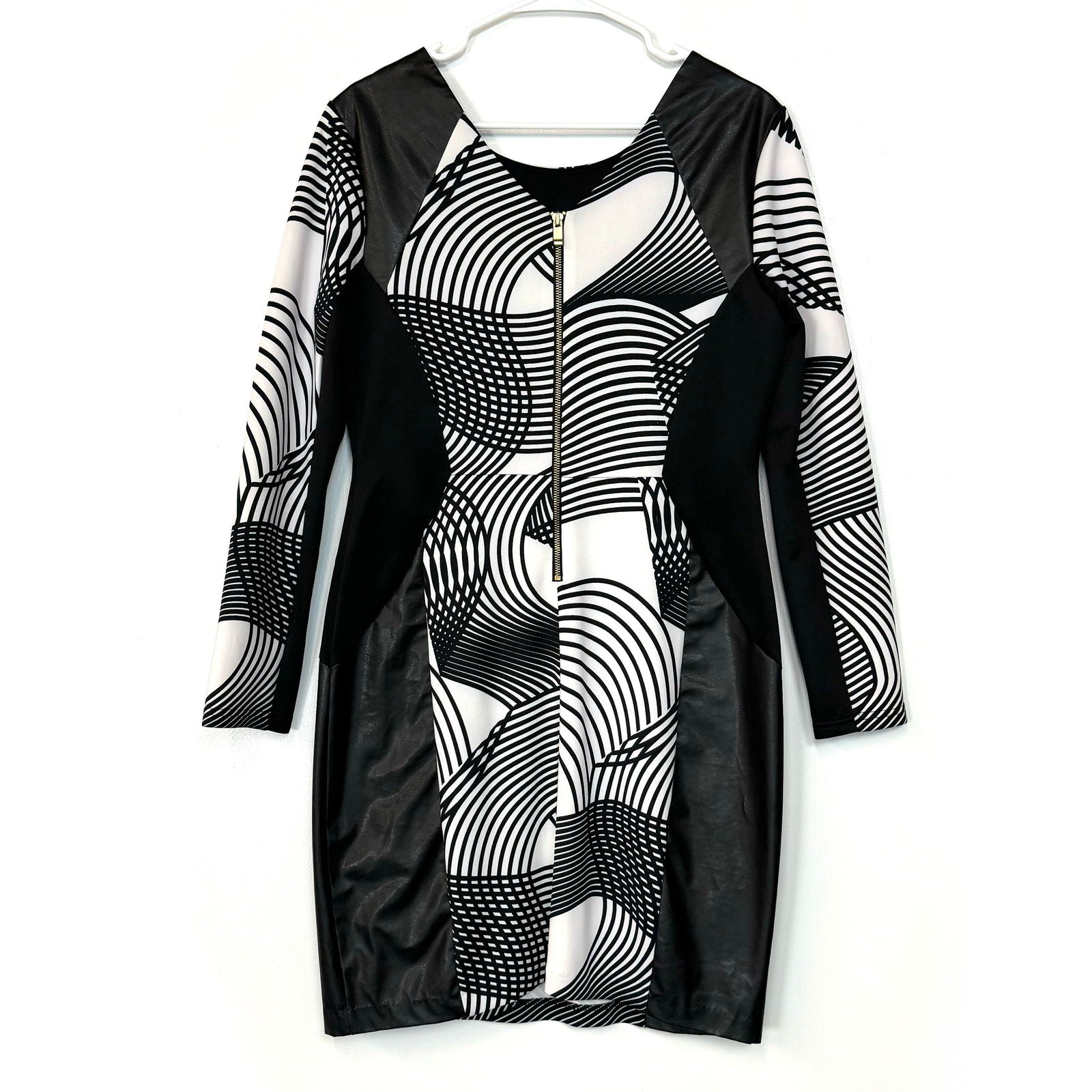 Cato | Womens L/s PU Leather Geometric Dress | Color: Black/White | Size: 12 | Pre-Owned -  | Buy at Parsimony Shoppes