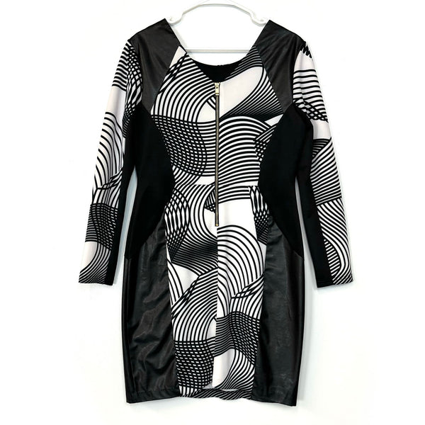 cato women's dresses Cato | Womens L/s PU Leather Geometric Dress | Color: Black/White