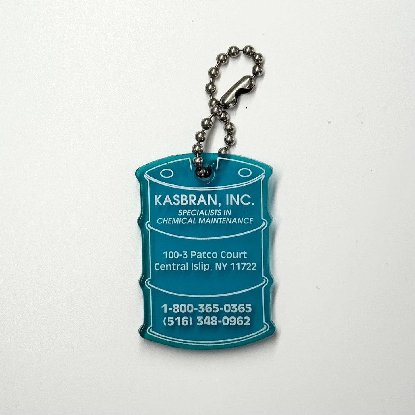 Central Islip, NY ‘Kasbran Chemical’ Keychain Key Ring | Rubber Barrel Blue | Pre-Owned -  | Buy at Parsimony Shoppes