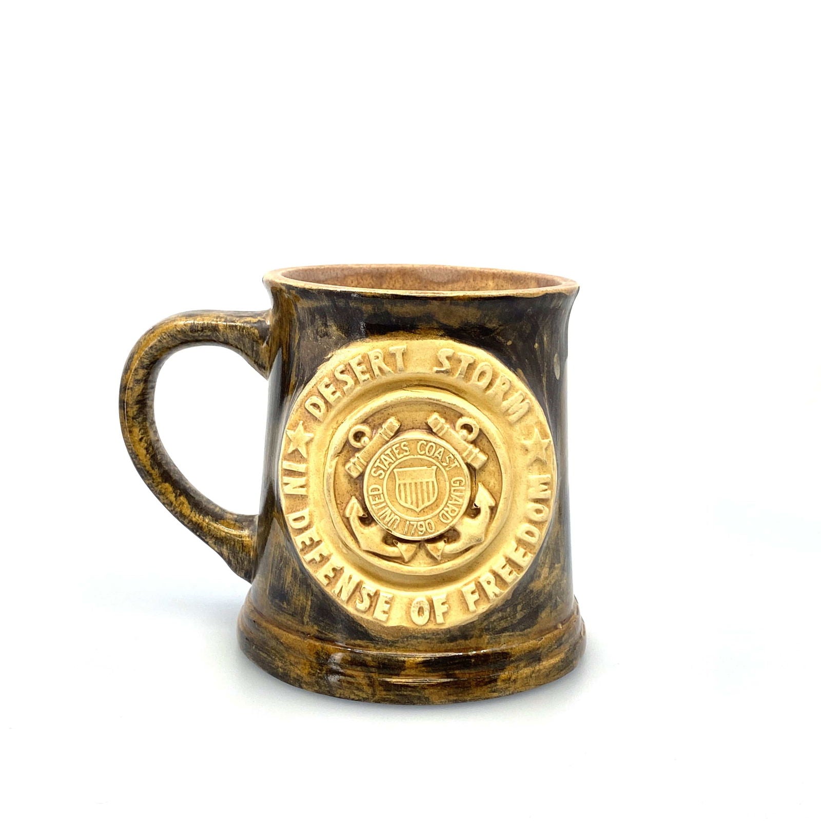 Ceramic Hand-Made Coast Guard “Desert Storm - In Defense Of Freedom” Coffee Cup, Brown 12 Fl Oz -  | Buy at Parsimony Shoppes