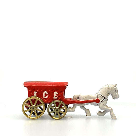 Champion Cast Iron Red Ice Wagon White Horse Drawn Cart Carriage Toy, Gold Wheels -  | Buy at Parsimony Shoppes