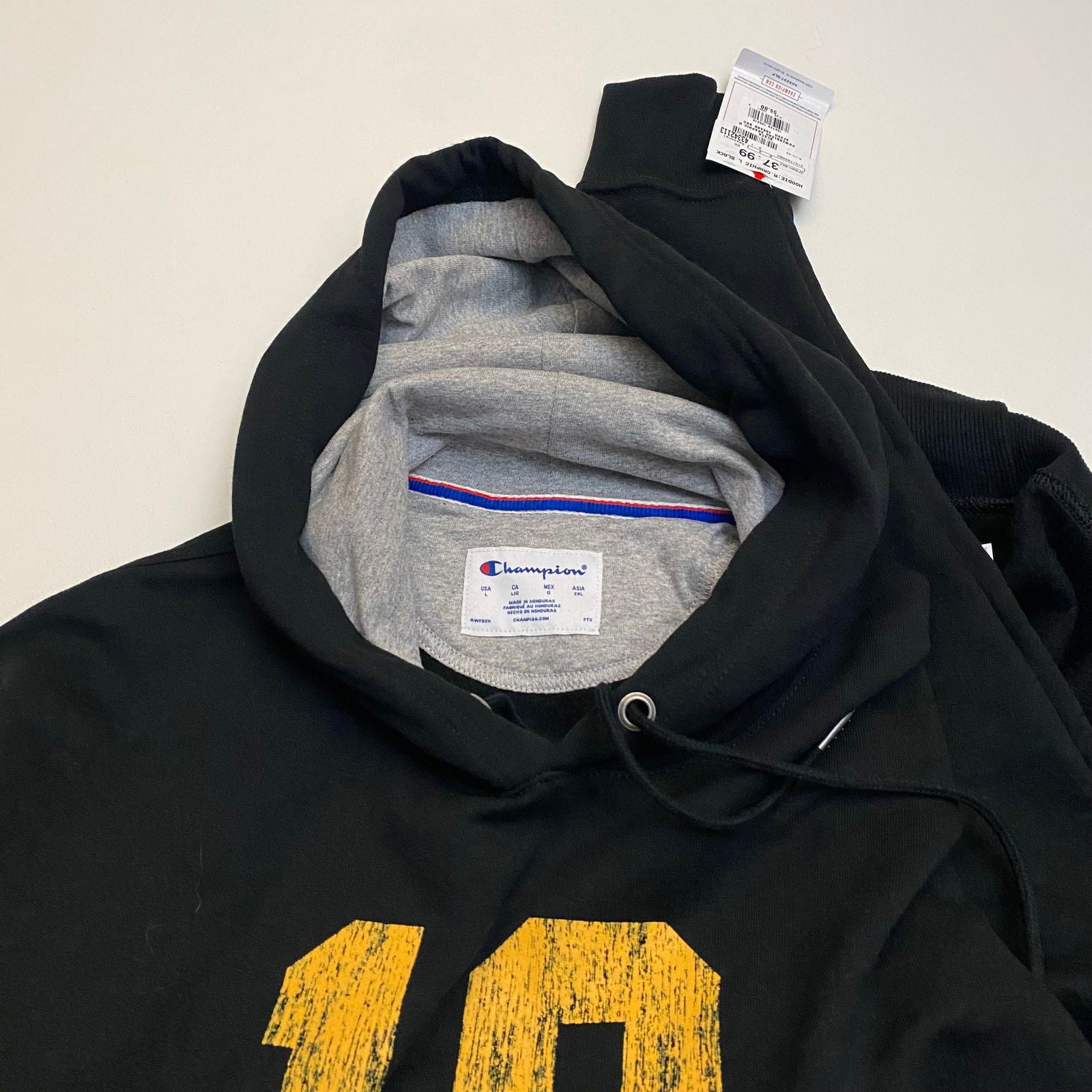 Champion Mens Fleece Pullover Hoodie Sweatshirt | M | Black/Yellow ‘19’ | NWT -  | Buy at Parsimony Shoppes