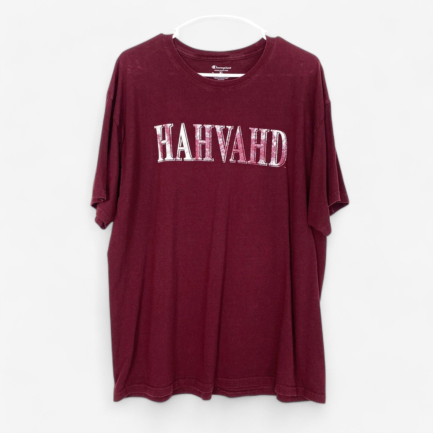 Champion Men's Maroon 'HAHVAHD' T-Shirt - Short Sleeve - Size XL - Pre-Owned