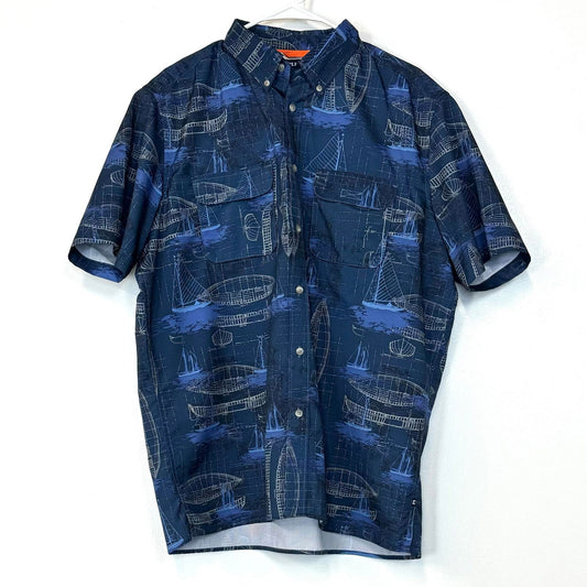 Chaps | Mens Vented Sailboats Button Up S/s Shirt | Size: L | Color: Blue/Blue | EUC -  | Buy at Parsimony Shoppes