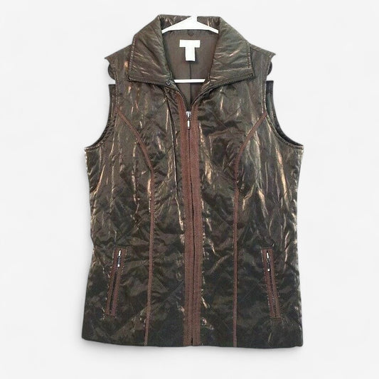 Chico's Women's Quilted Vest | Metallic Bronze Brown | Size 0