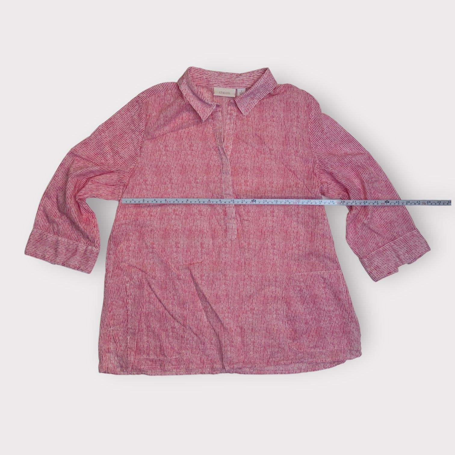 Chicos Linen Top | 2 | Red/White Striped | 3/4 Sleeve Collared | EUC -  | Buy at Parsimony Shoppes