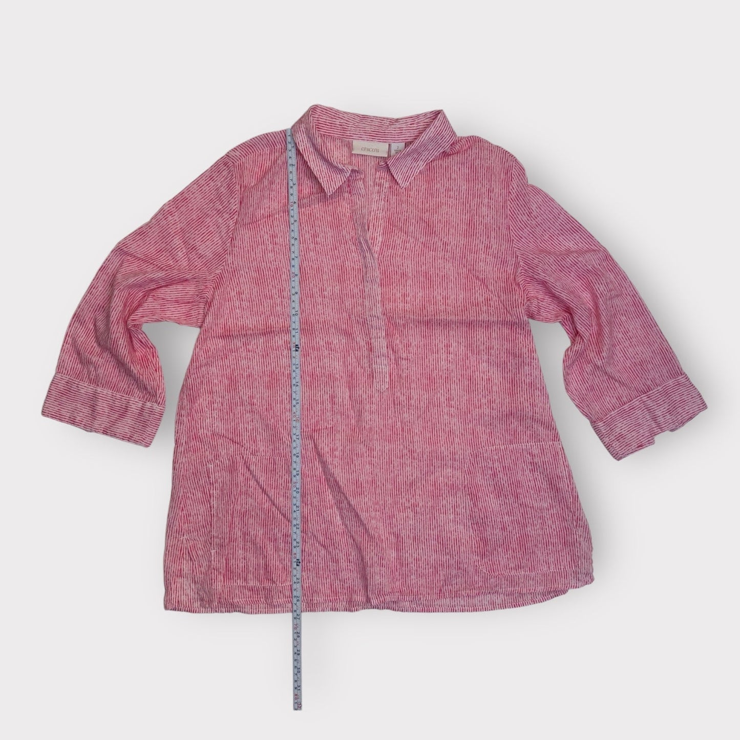 Chicos Linen Top | 2 | Red/White Striped | 3/4 Sleeve Collared | EUC -  | Buy at Parsimony Shoppes