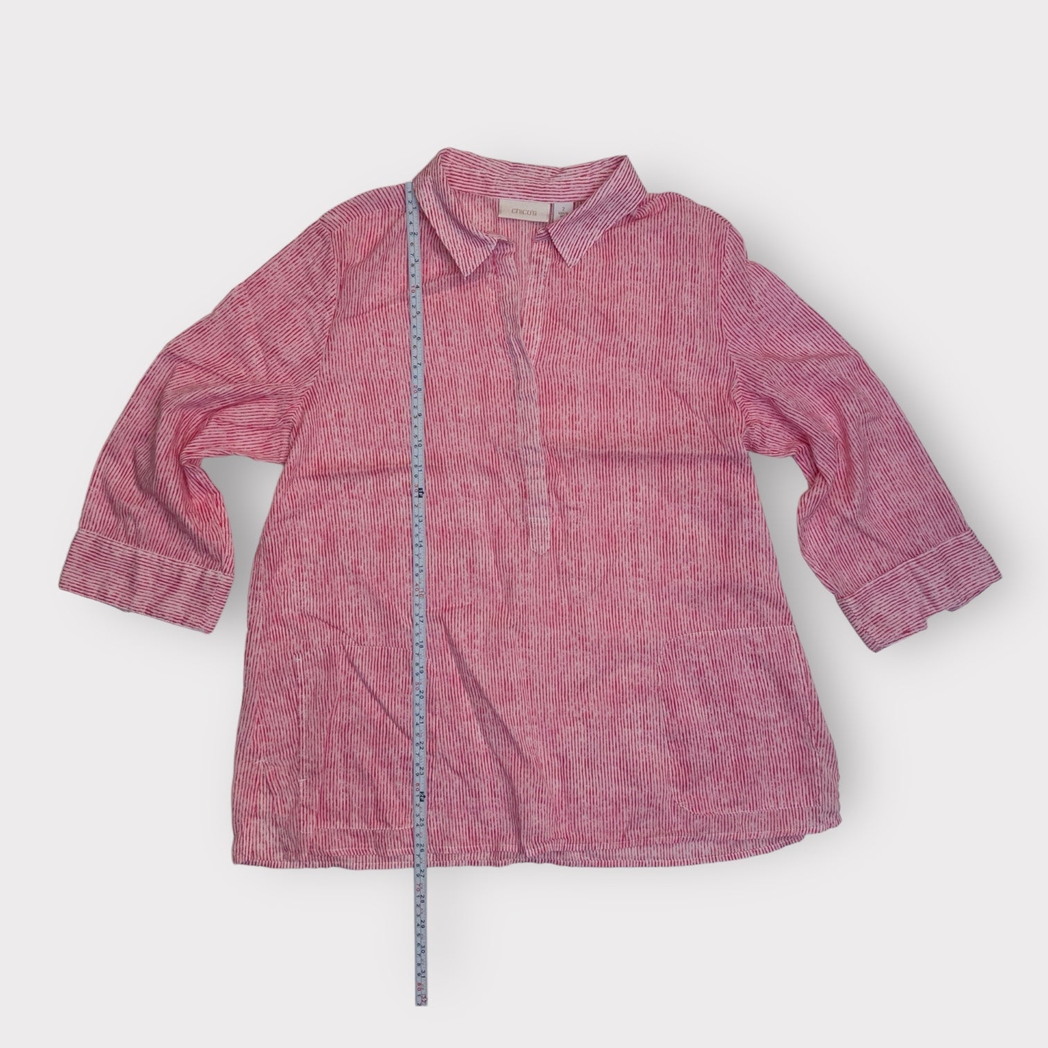 Chicos Linen Top | 2 | Red/White Striped | 3/4 Sleeve Collared | EUC -  | Buy at Parsimony Shoppes
