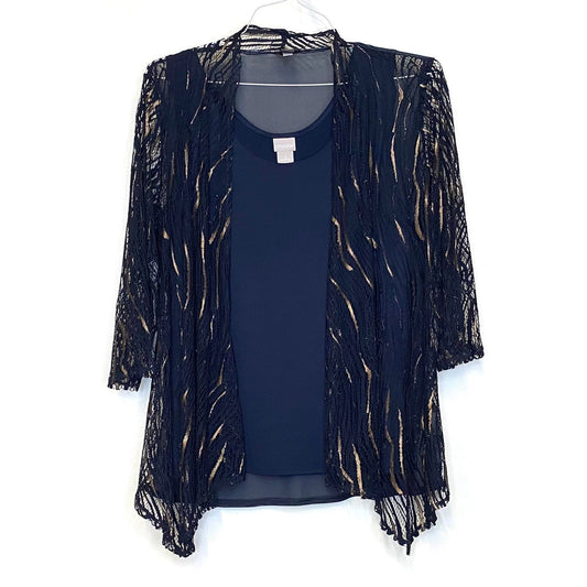 Chicos Travelers Womens Size 2/3 Blue Lightweight Sweater Set ¾ Sleeve Pre-Owned -  | Buy at Parsimony Shoppes