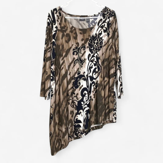 Chico's Travelers Women's Beige & Brown Animal Print Top - Size 2 - ¾ Sleeve