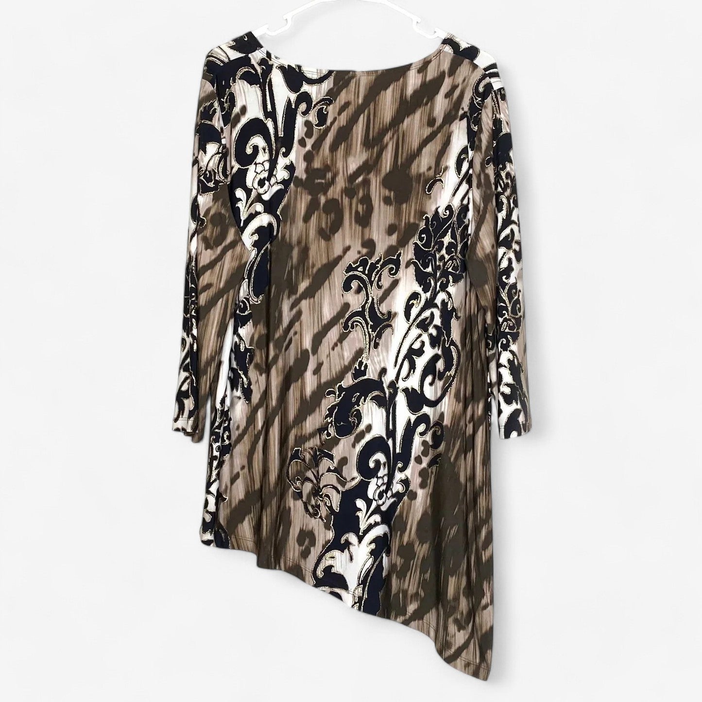 Chico's Travelers Women's Beige & Brown Animal Print Top - Size 2 - ¾ Sleeve