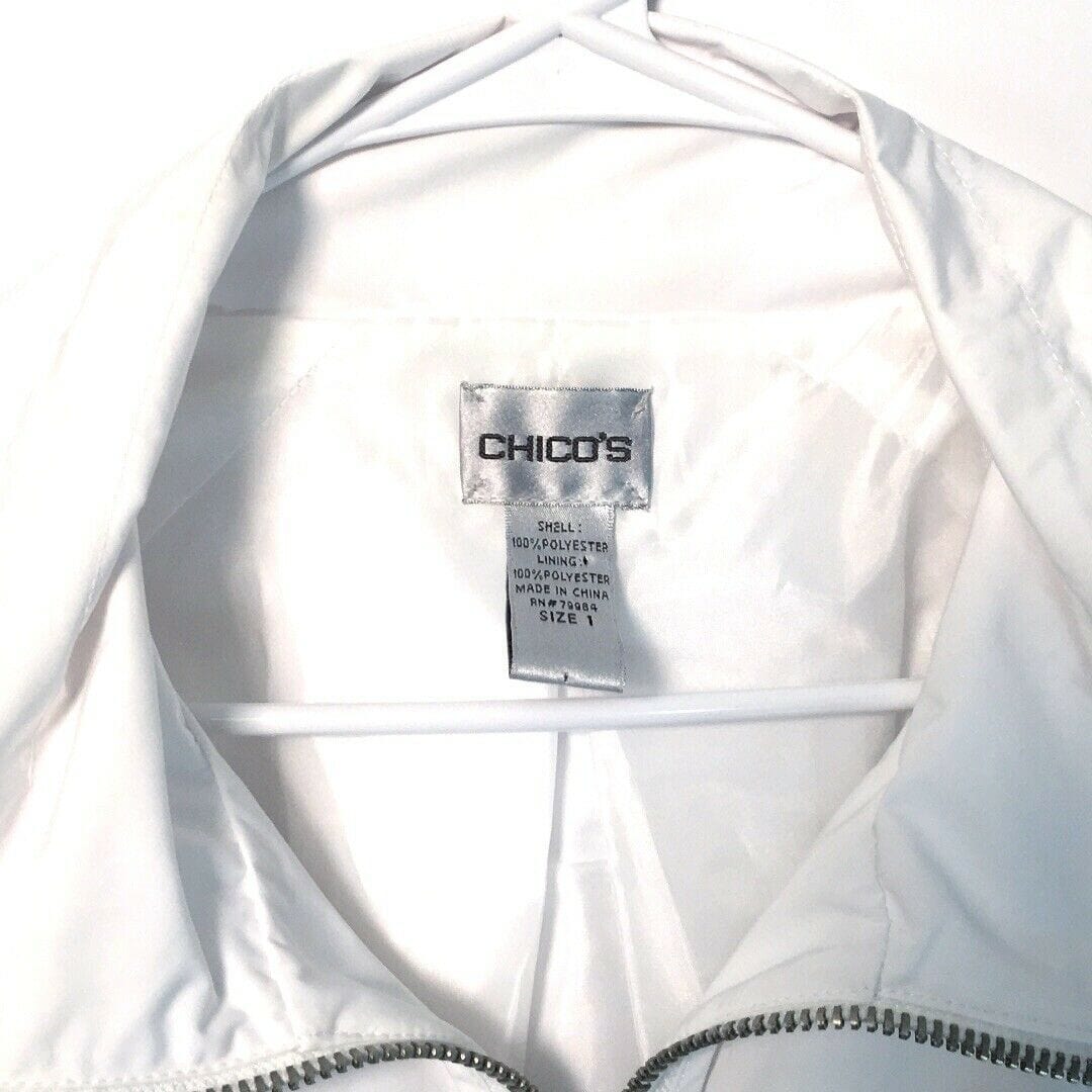 Chicos Womens Size 1 White Utility Jacket with Bubble Sleeves Full Zip Up -  | Buy at Parsimony Shoppes