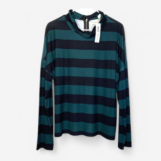 Chico's Women's Black & Green Striped Slouch Collar Shirt - Size 2 - Long Sleeve