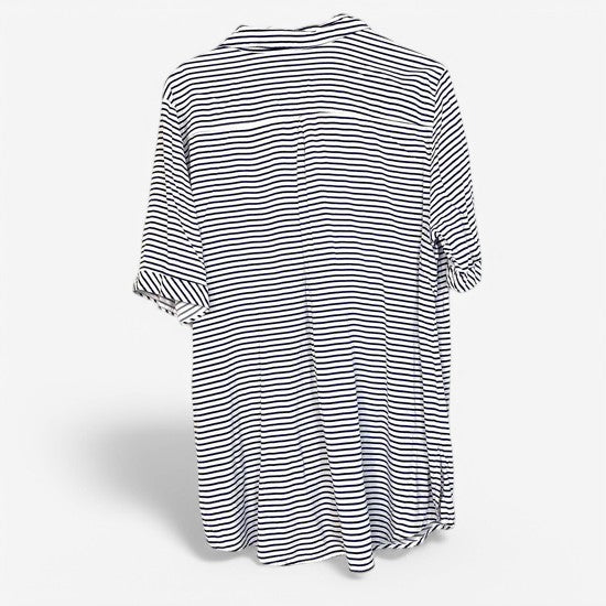 Chico's Women's Striped Button-Up Shirt - Size 3 - White/Blue - Short Sleeve