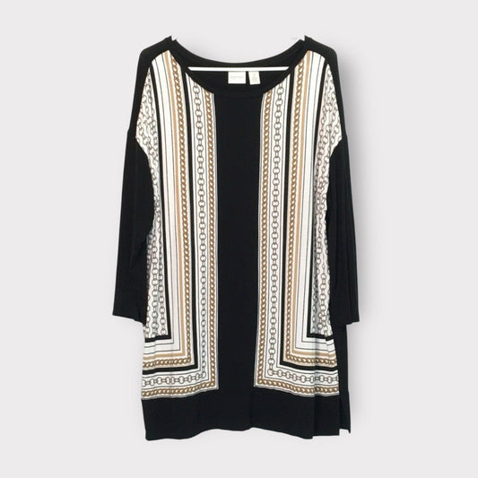 Chicos Zenergy | Size: 2 | Womens 3/4 Sleeve Nautical Gold Chain Tunic Top | Black/White/Gold | EUC -  | Buy at Parsimony Shoppes