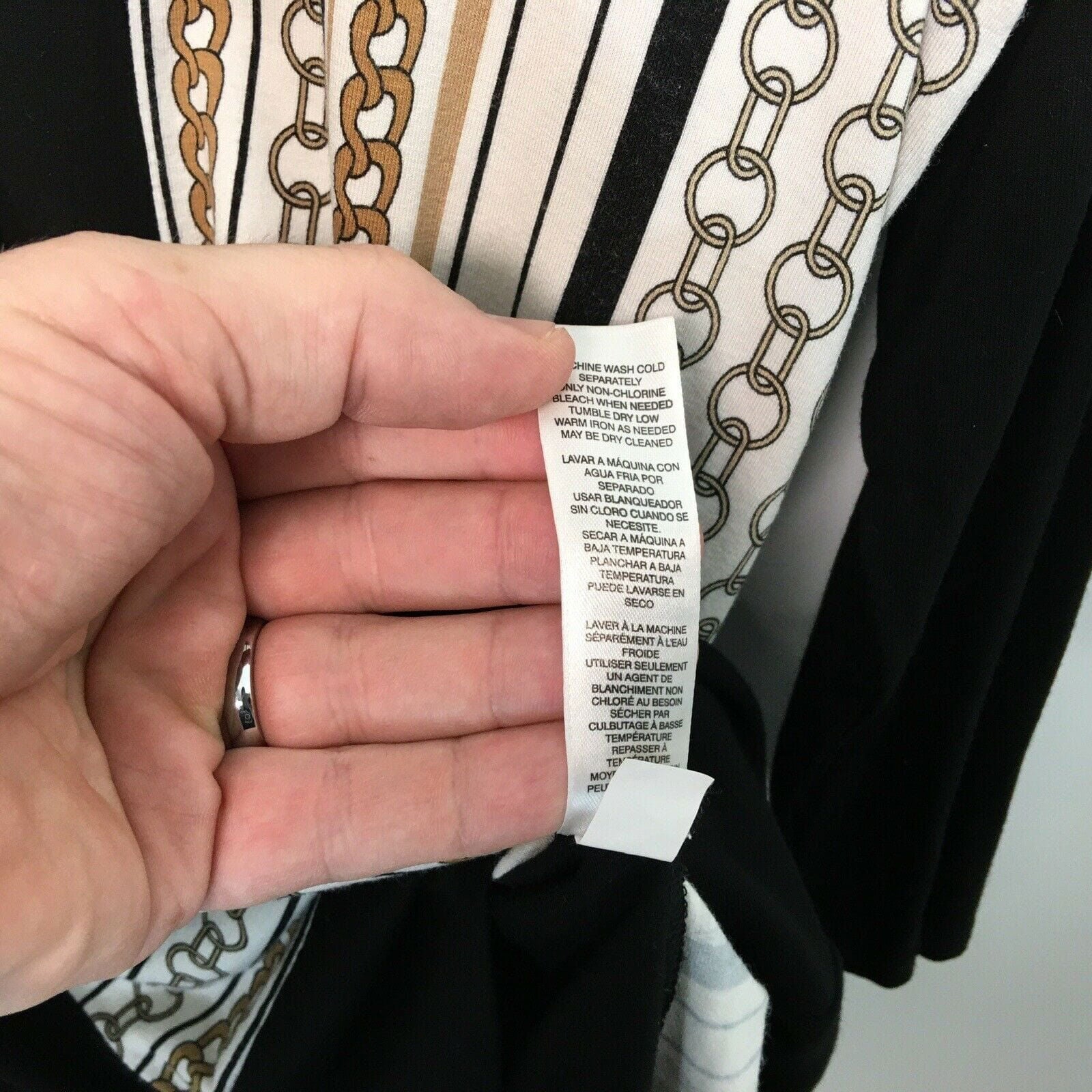 Chicos Zenergy | Size: 2 | Womens 3/4 Sleeve Nautical Gold Chain Tunic Top | Black/White/Gold | EUC -  | Buy at Parsimony Shoppes