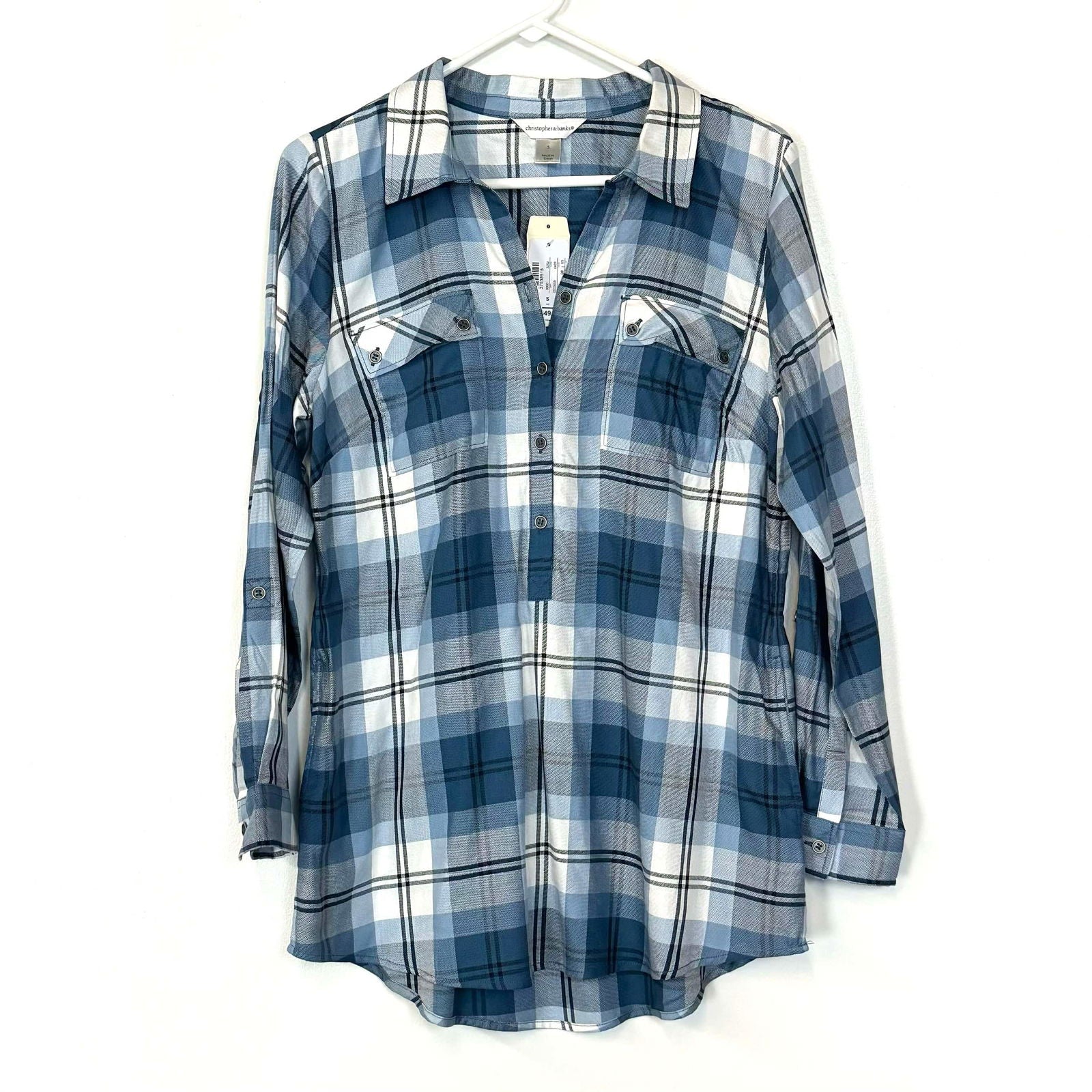 Christopher & Banks | Womens Plaid Top L/s | Color: Blue/White | Size: S -  | Buy at Parsimony Shoppes
