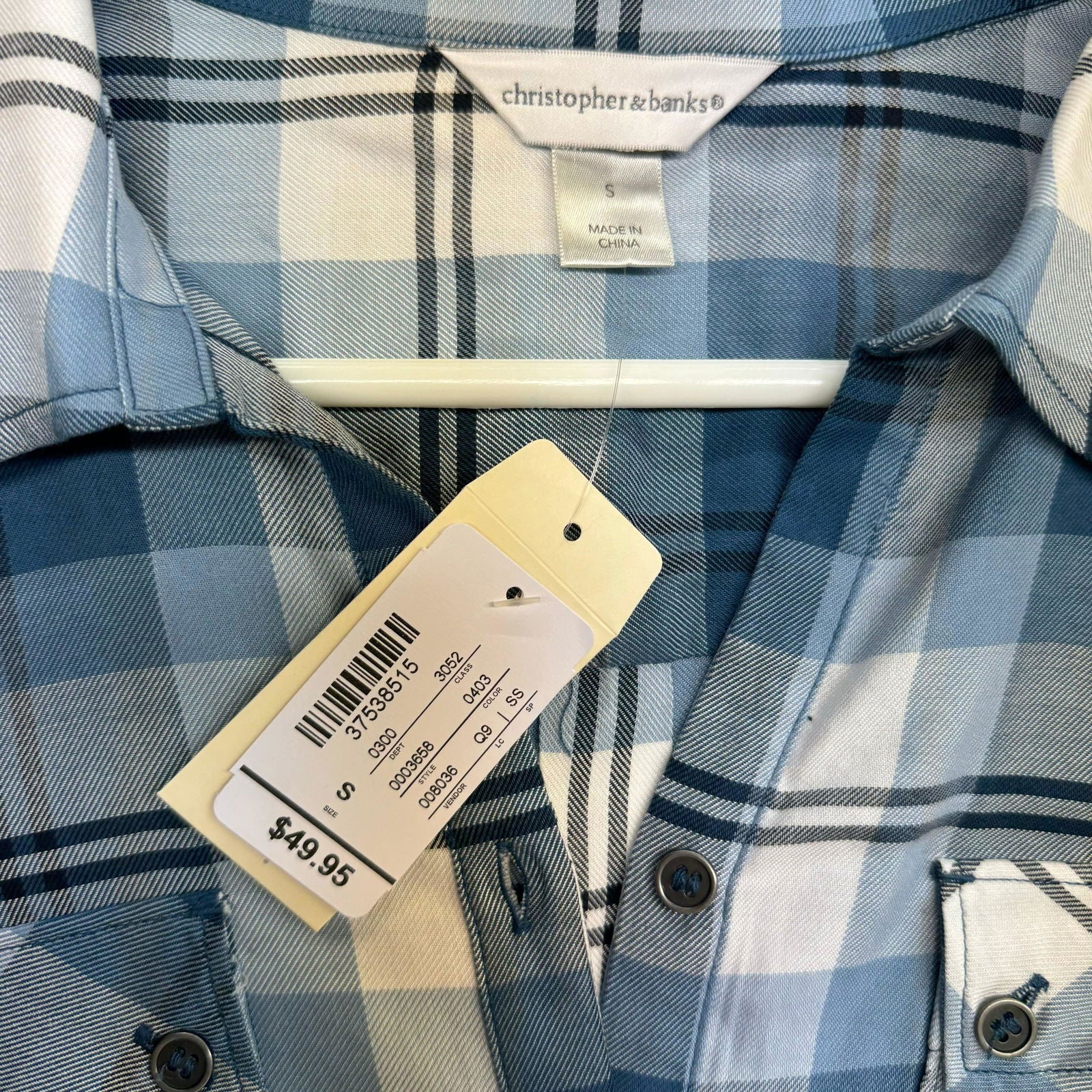 Christopher & Banks | Womens Plaid Top L/s | Color: Blue/White | Size: S -  | Buy at Parsimony Shoppes