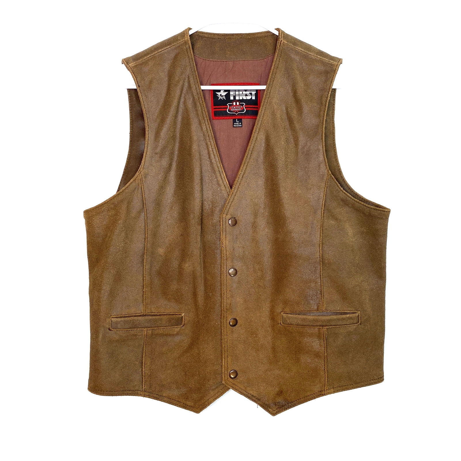Classic Leather Gear FIRST Mens Size L Brown Leather Vest Snap-Up -  | Buy at Parsimony Shoppes