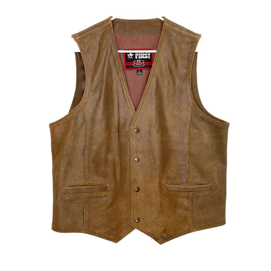 Classic Leather Gear FIRST Mens Size L Brown Leather Vest Snap-Up -  | Buy at Parsimony Shoppes
