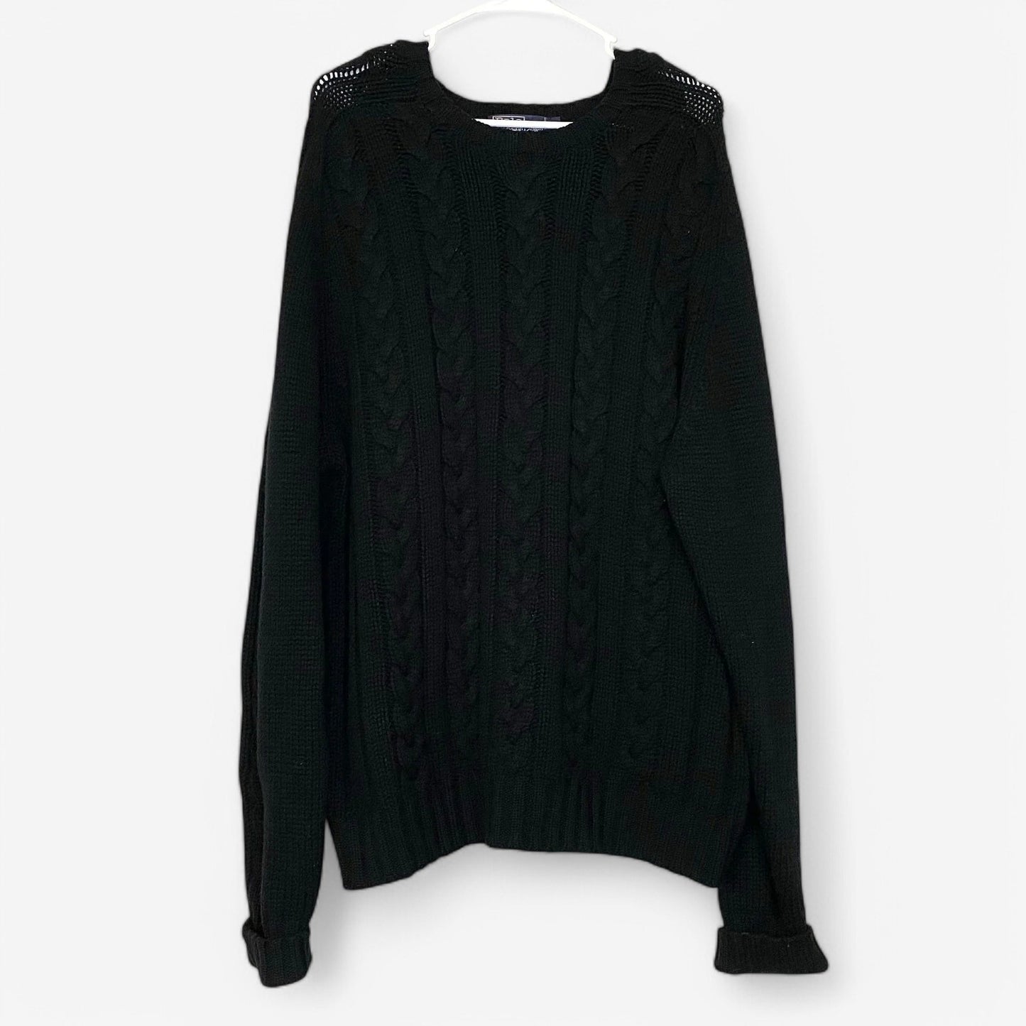 Classic Polo Men's Cableknit Sweater - Size XL - Black - Wool - Round Neck - Long Sleeve