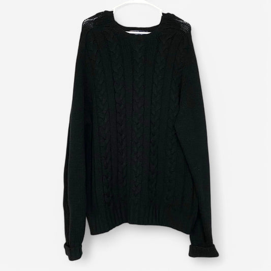 Classic Polo Men's Cableknit Sweater - Size XL - Black - Wool - Round Neck - Long Sleeve