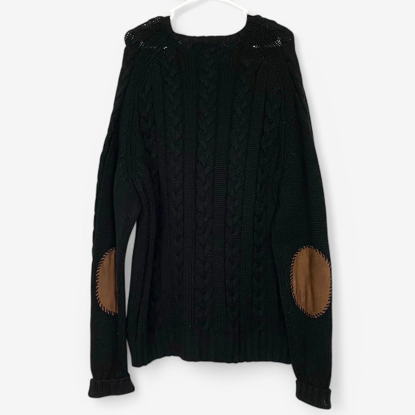 Classic Polo Men's Cableknit Sweater - Size XL - Black - Wool - Round Neck - Long Sleeve