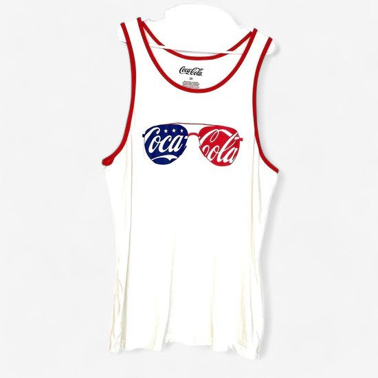 Coca-Cola Men's 2X White Patriotic Sunglasses Tank Top