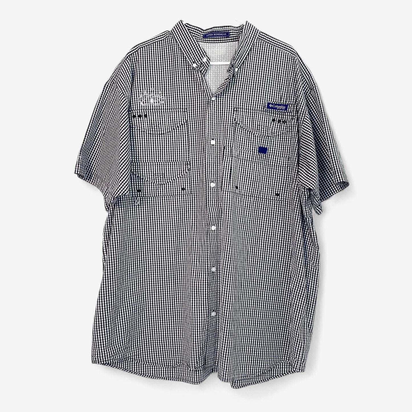 Columbia Men's Super Bonehead Vented Fishing Shirt - Black/White Check Plaid - Size 2XL - Short Sleeve
