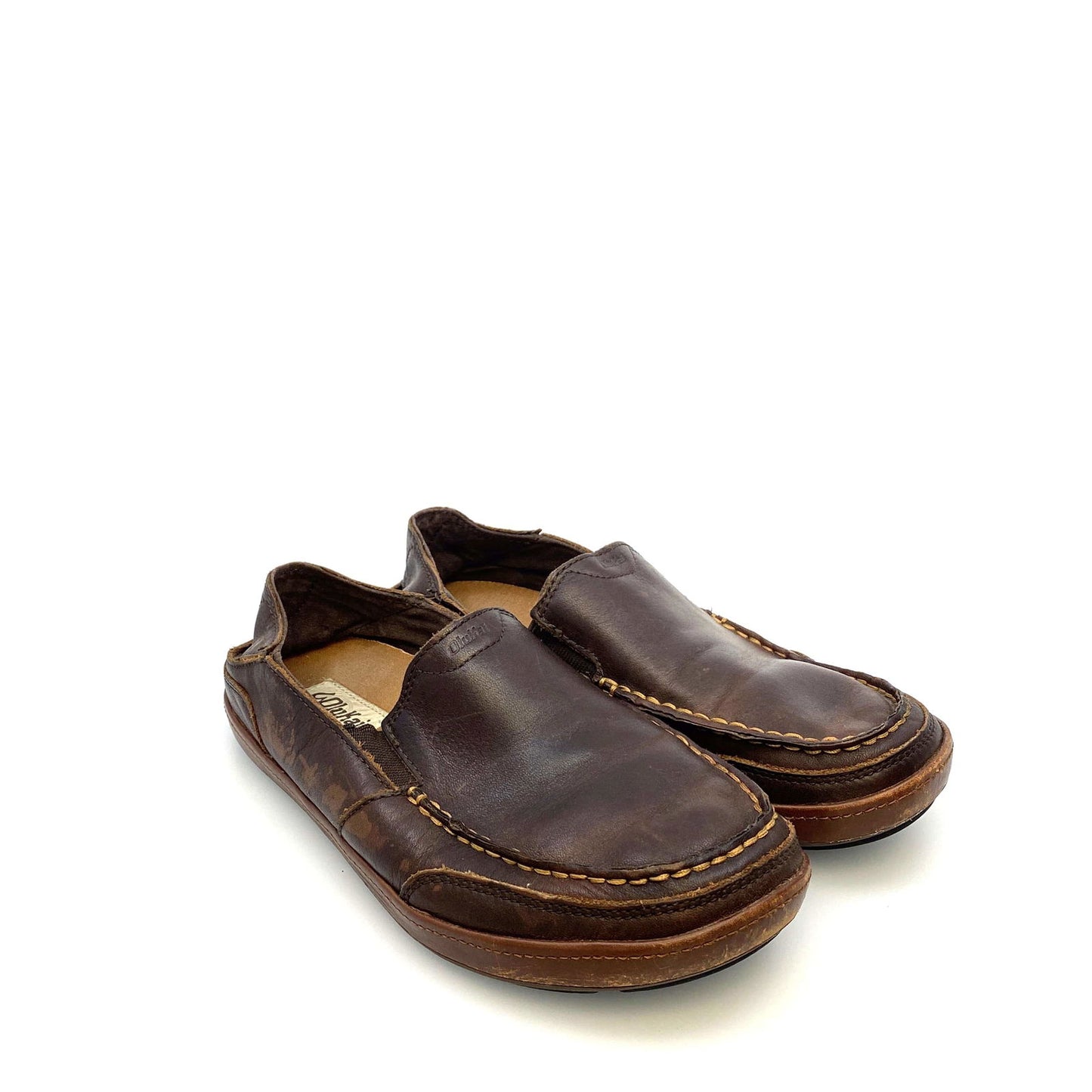 Comfortable Olukai Mens Puhula Brown Leather Slip-On Casual Beach Shoes Size 8.5M -  | Buy at Parsimony Shoppes
