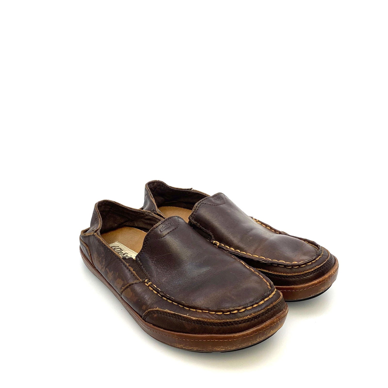 Comfortable Olukai Mens Puhula Brown Leather Slip-On Casual Beach Shoes Size 8.5M -  | Buy at Parsimony Shoppes