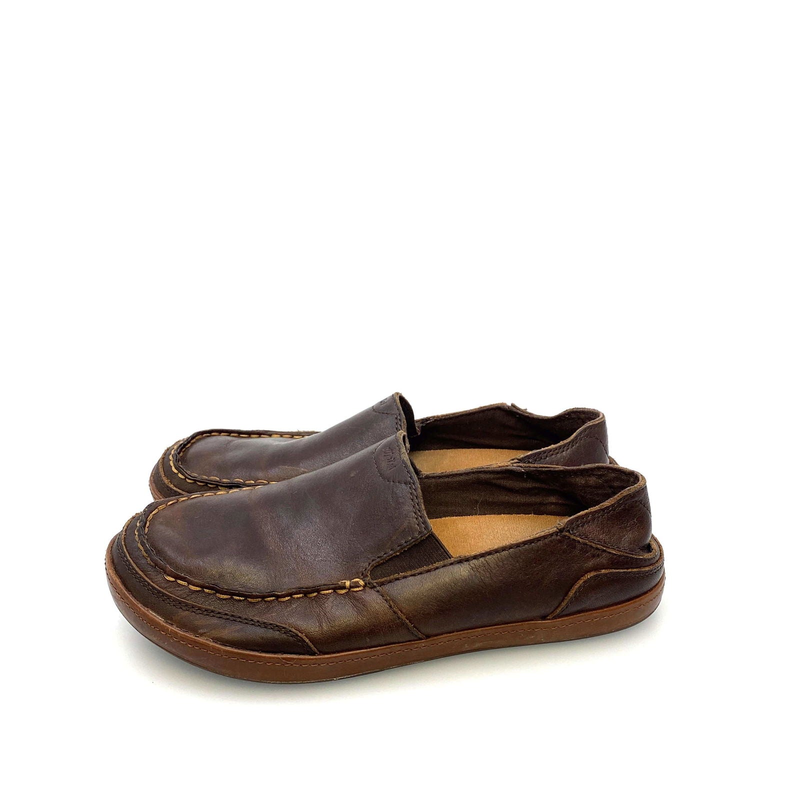 Comfortable Olukai Mens Puhula Brown Leather Slip-On Casual Beach Shoes Size 8.5M -  | Buy at Parsimony Shoppes
