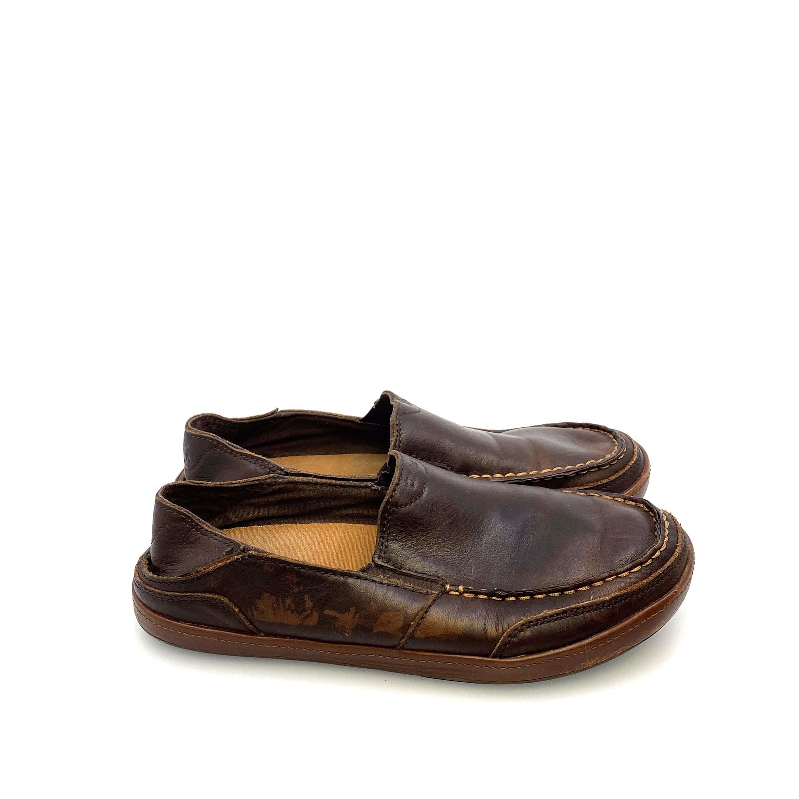 Comfortable Olukai Mens Puhula Brown Leather Slip-On Casual Beach Shoes Size 8.5M -  | Buy at Parsimony Shoppes