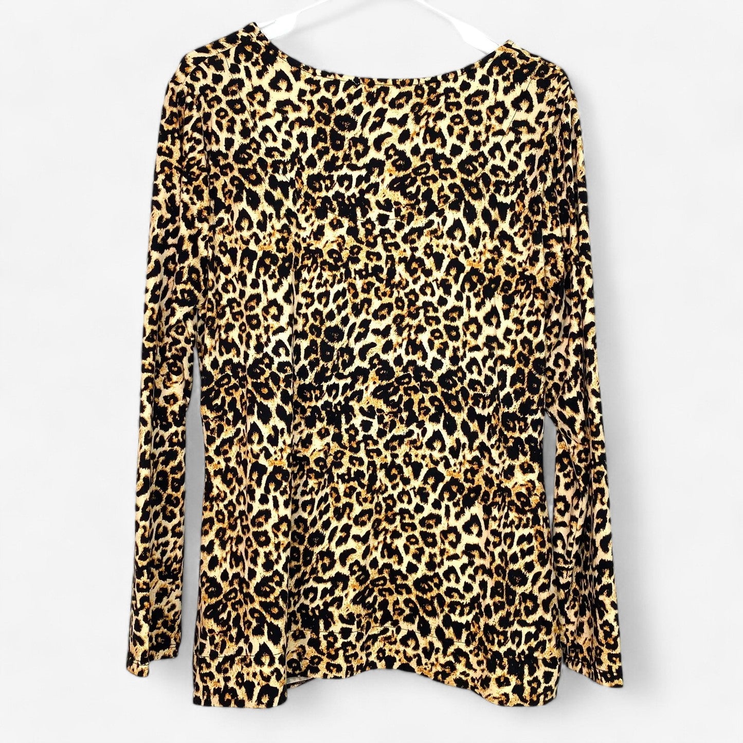 Como Blu Women's XL Black and Brown Leopard Print Gathered Shirt Top - Excellent Condition