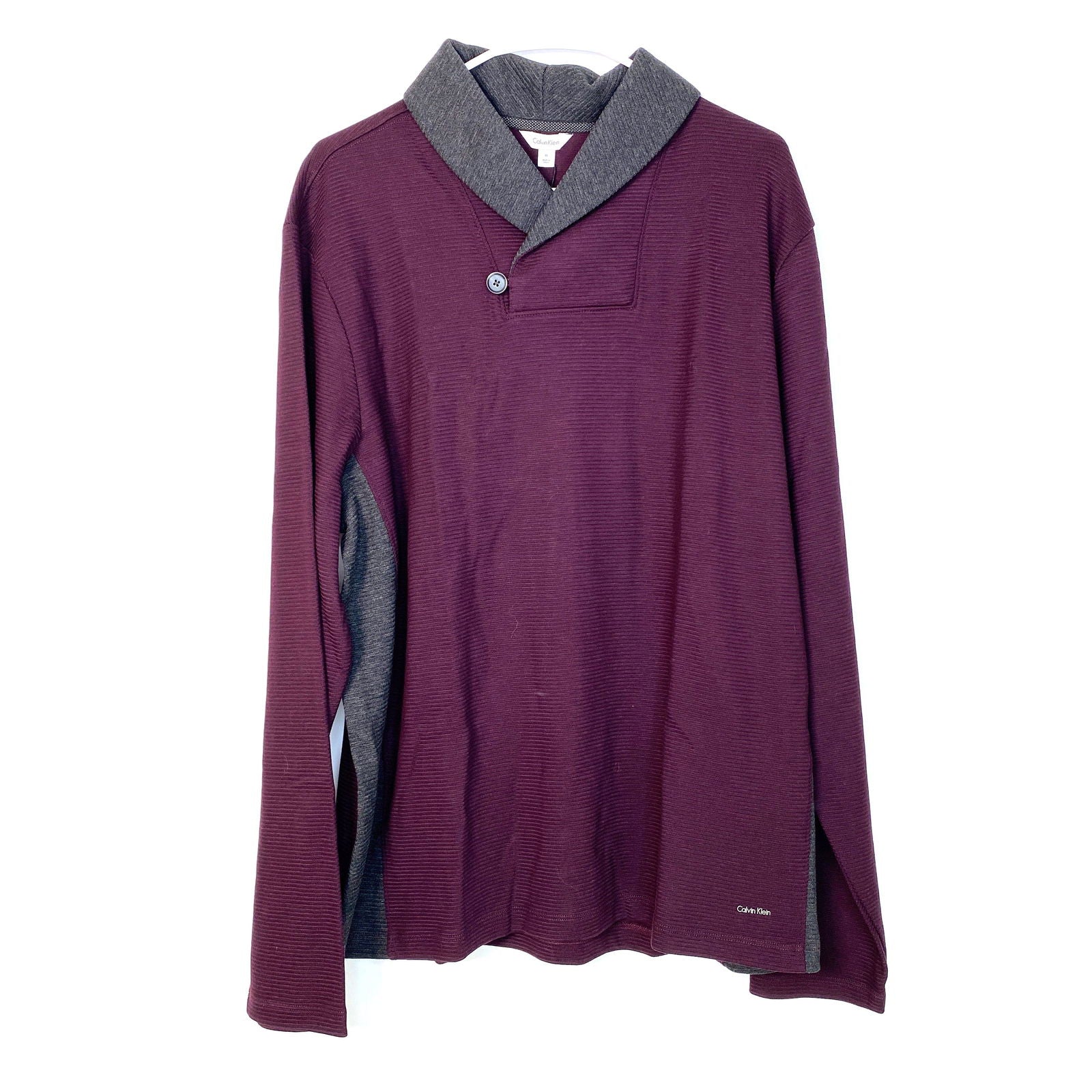 Cozy Calvin Klein Purple Gray Colorblock Cowl Neck Sweater XL NWT Parsimony Shoppes