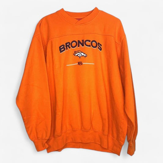 Vintage Denver Broncos Men's XL Orange Crew Neck Embroidered Sweatshirt
