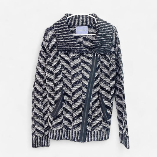 Paper Crane Women's Black & Gray Chevron Asymmetric Sweater - Size L - Pre-Owned