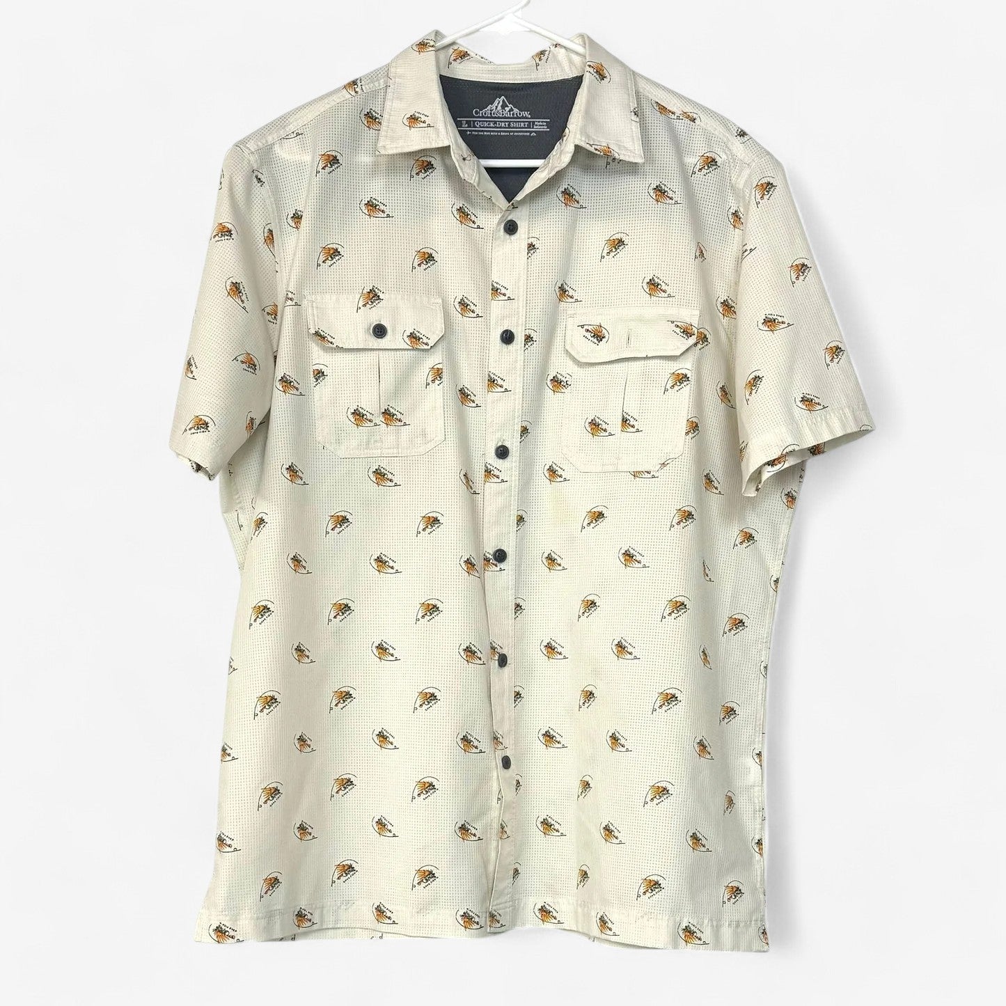 Croft & Barrow Men's Cream Short Sleeve Fishing Shirt - Size L