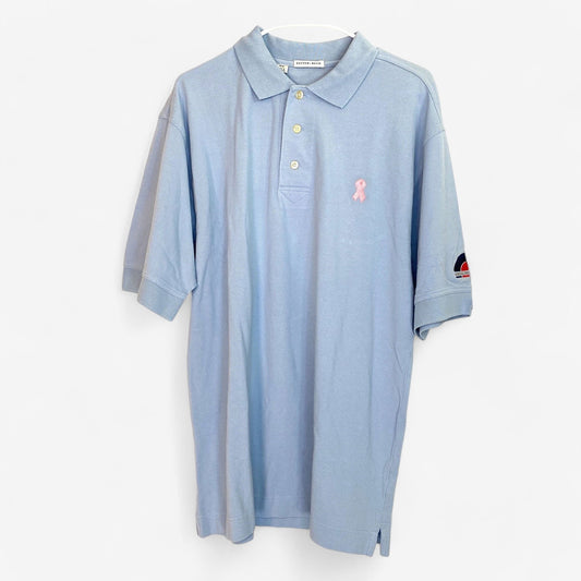 Cutter & Buck Men's Light Blue Golf Polo Shirt with Pink Breast Cancer Ribbon - Size M