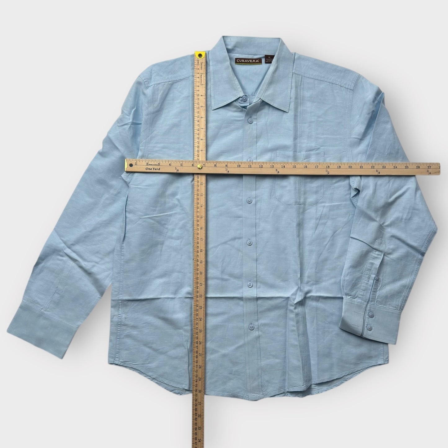 Cubavera Men's Light Blue Long Sleeve Button-Up Cotton-Linen Blend Shirt - Size XL