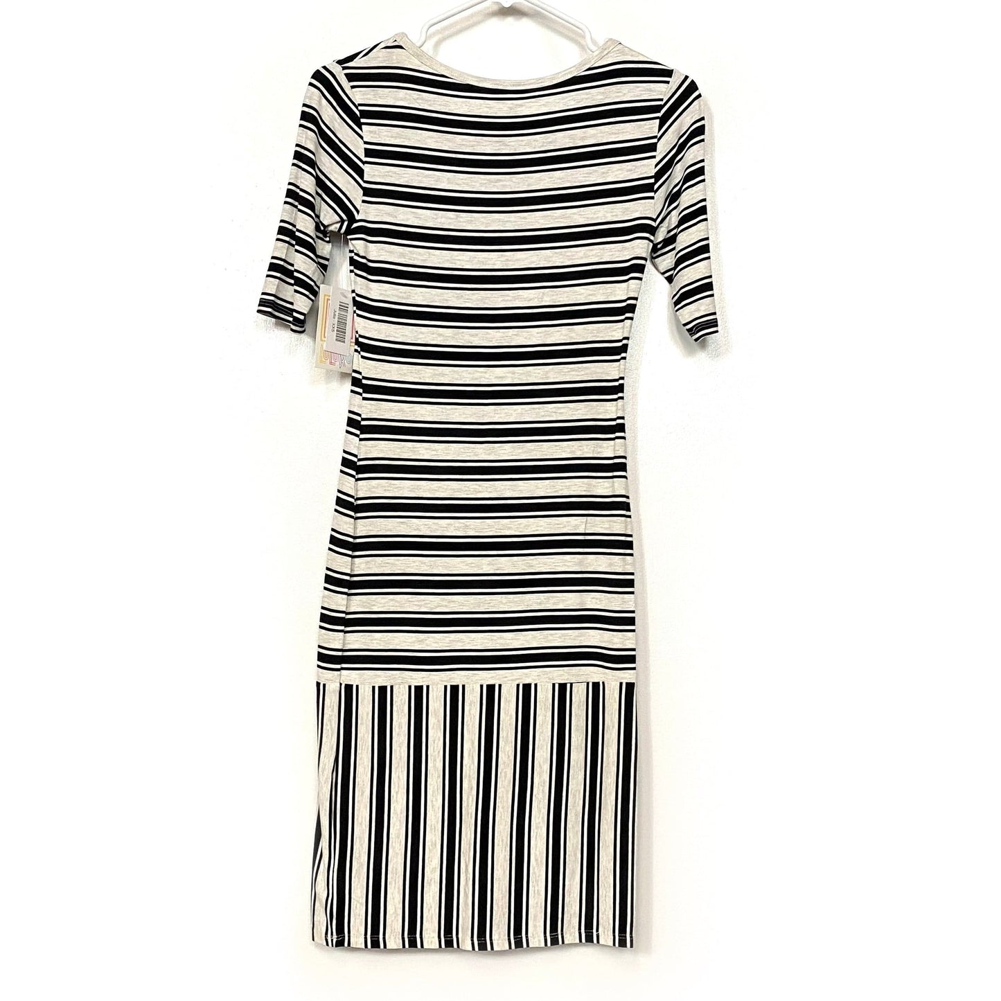 LuLaRoe Julia Bodycon Dress | XXS (00-0) | Oatmeal/Black | Striped | NWT