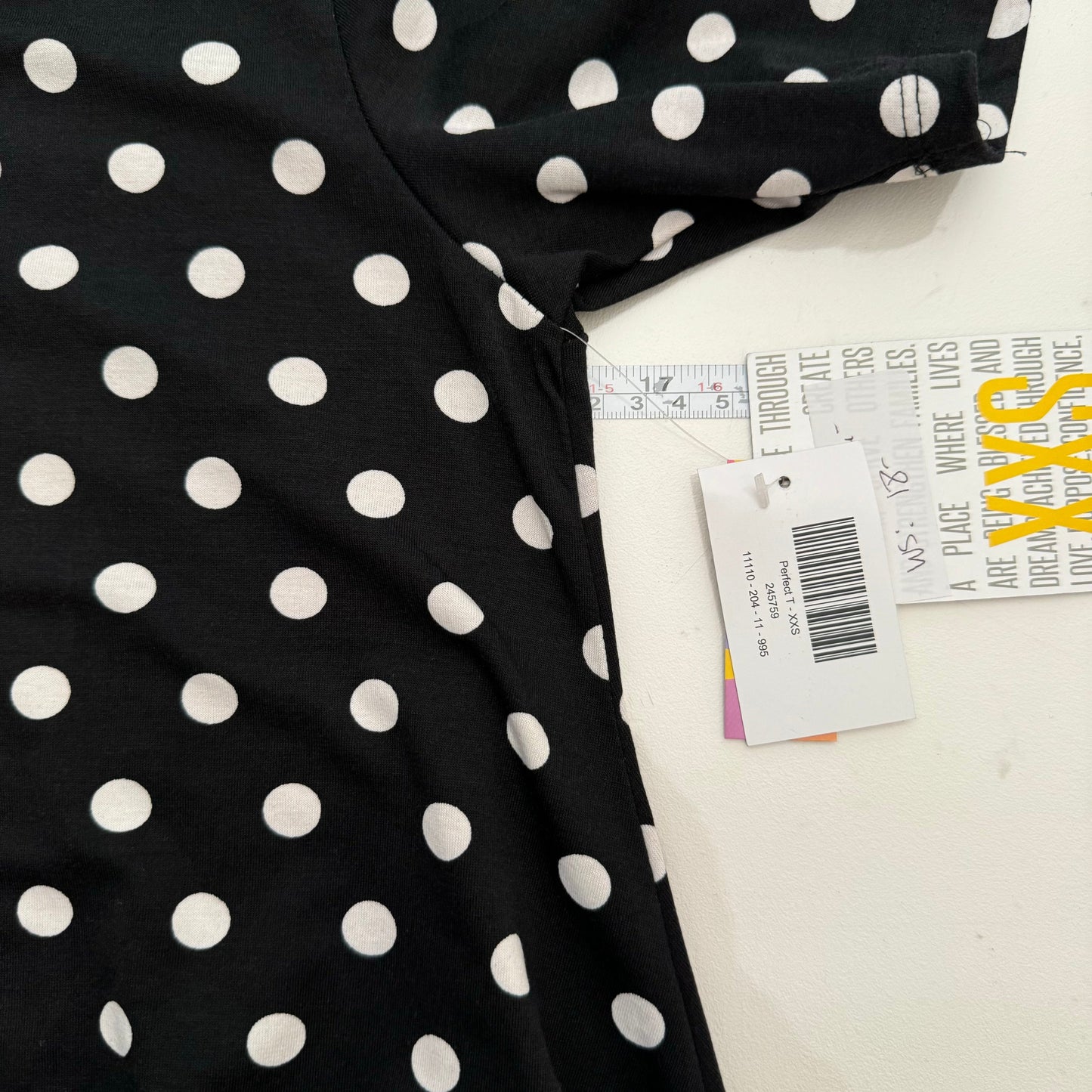 LuLaRoe Vault | Perfect T Swing Top | Size: XXS (0-6) | Color: Black/White | Polka Dot | NWT