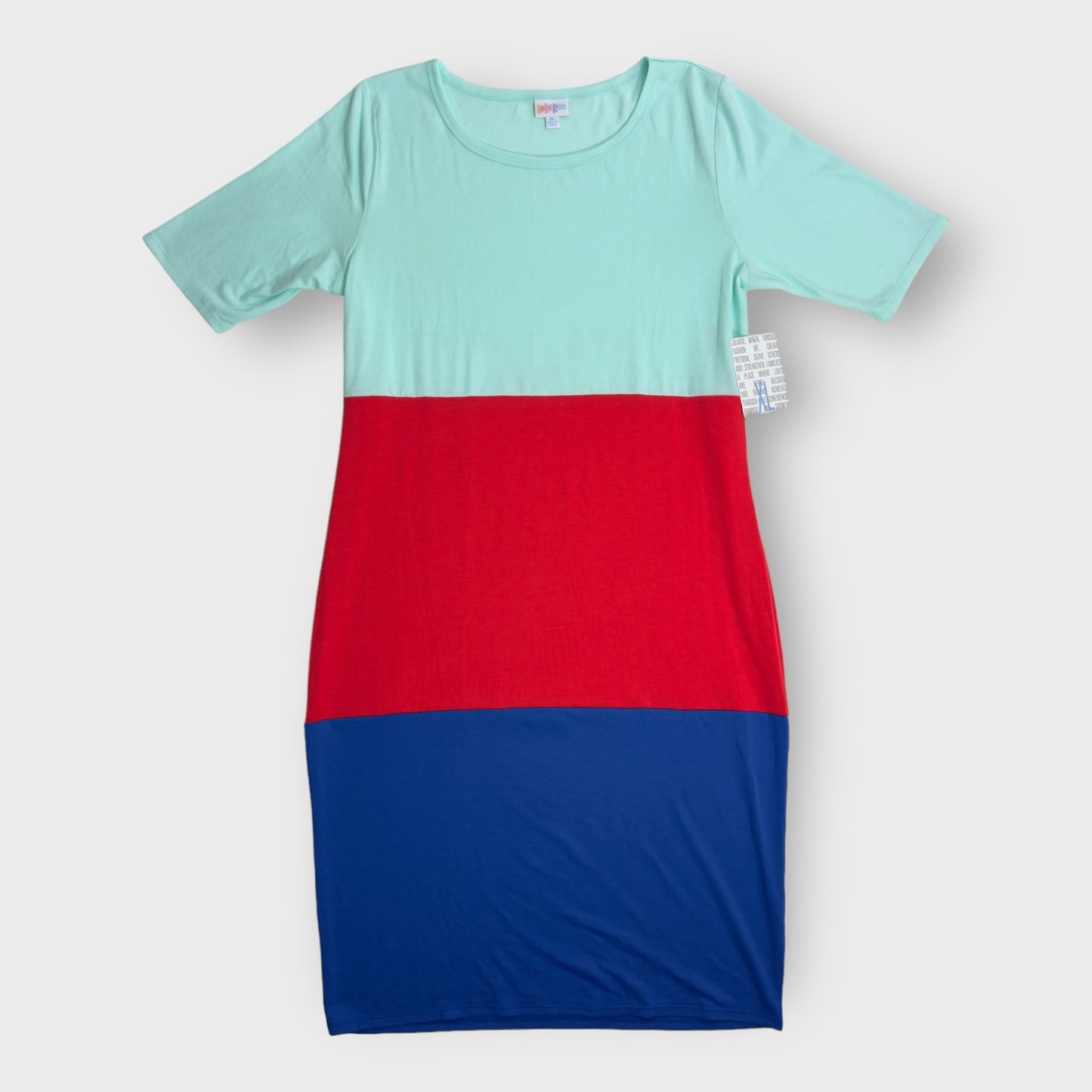 LuLaRoe Julia Bodycon Dress | XL (16-18) | Green/Red/Blue | Colorblock | NWT