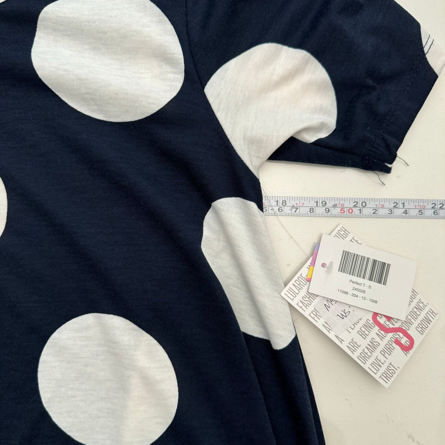 LuLaRoe Vault | Perfect T Swing Top | Size: S (8-14)  | Color: Blue/White | Polka Dot | NWT