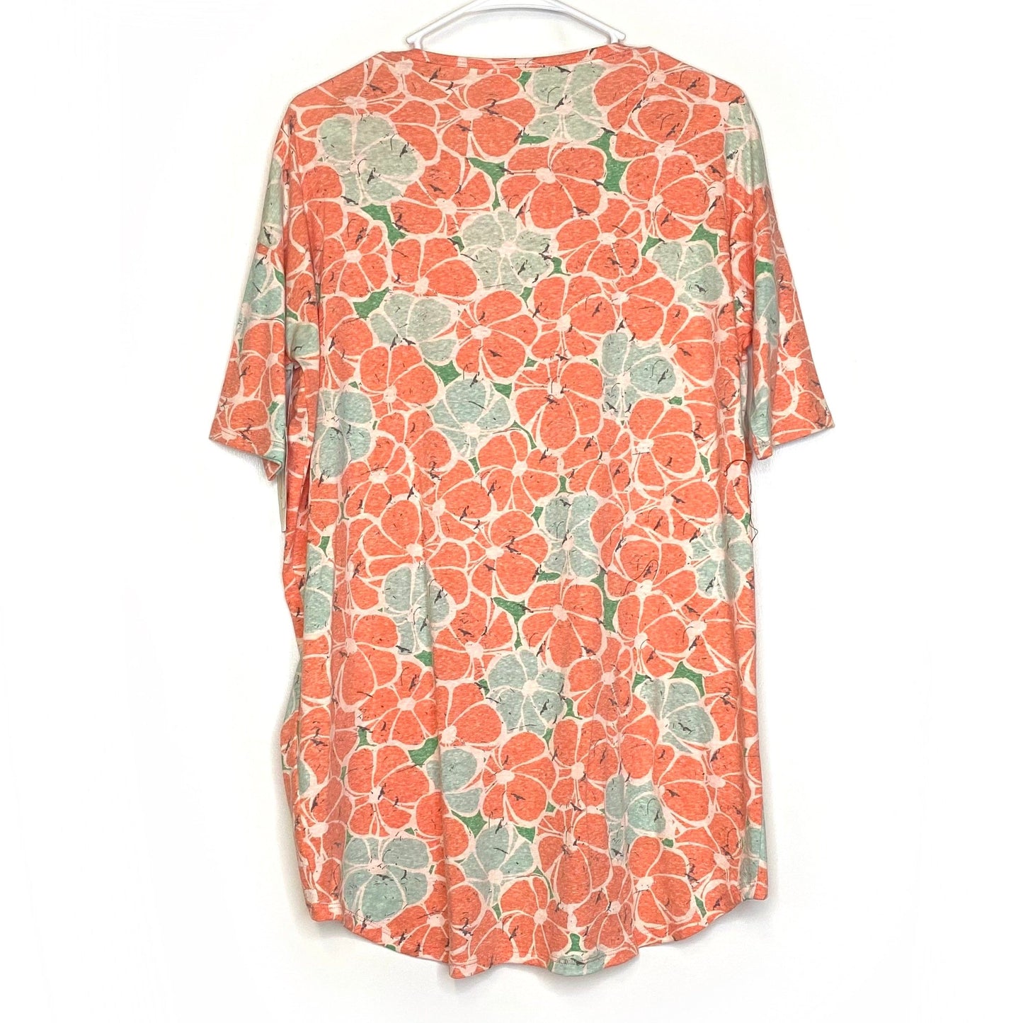 LuLaRoe Womens XXS Irma Orange/White/Green Floral S/s Tunic Top NWT