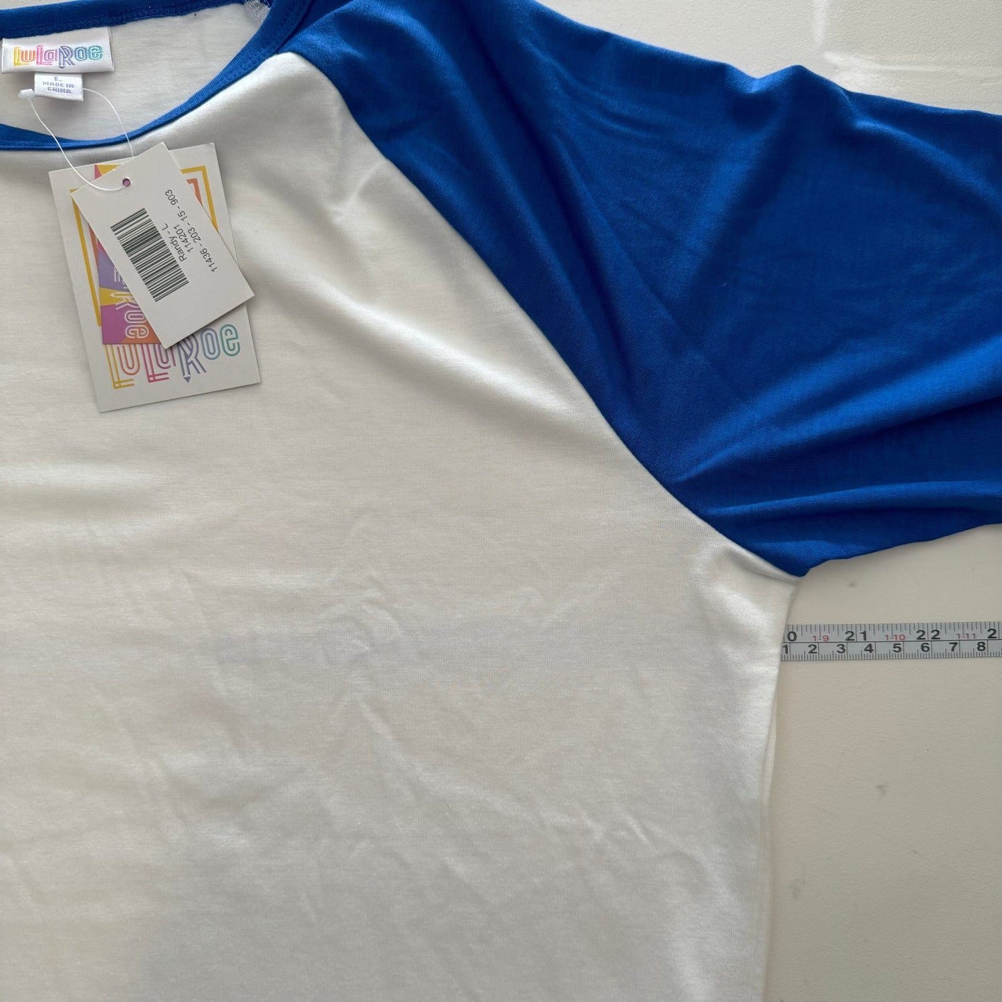 LuLaRoe Vault | Randy Unisex Raglan Tee | Size: L | Color: Blue/White | Colorblock | NWT