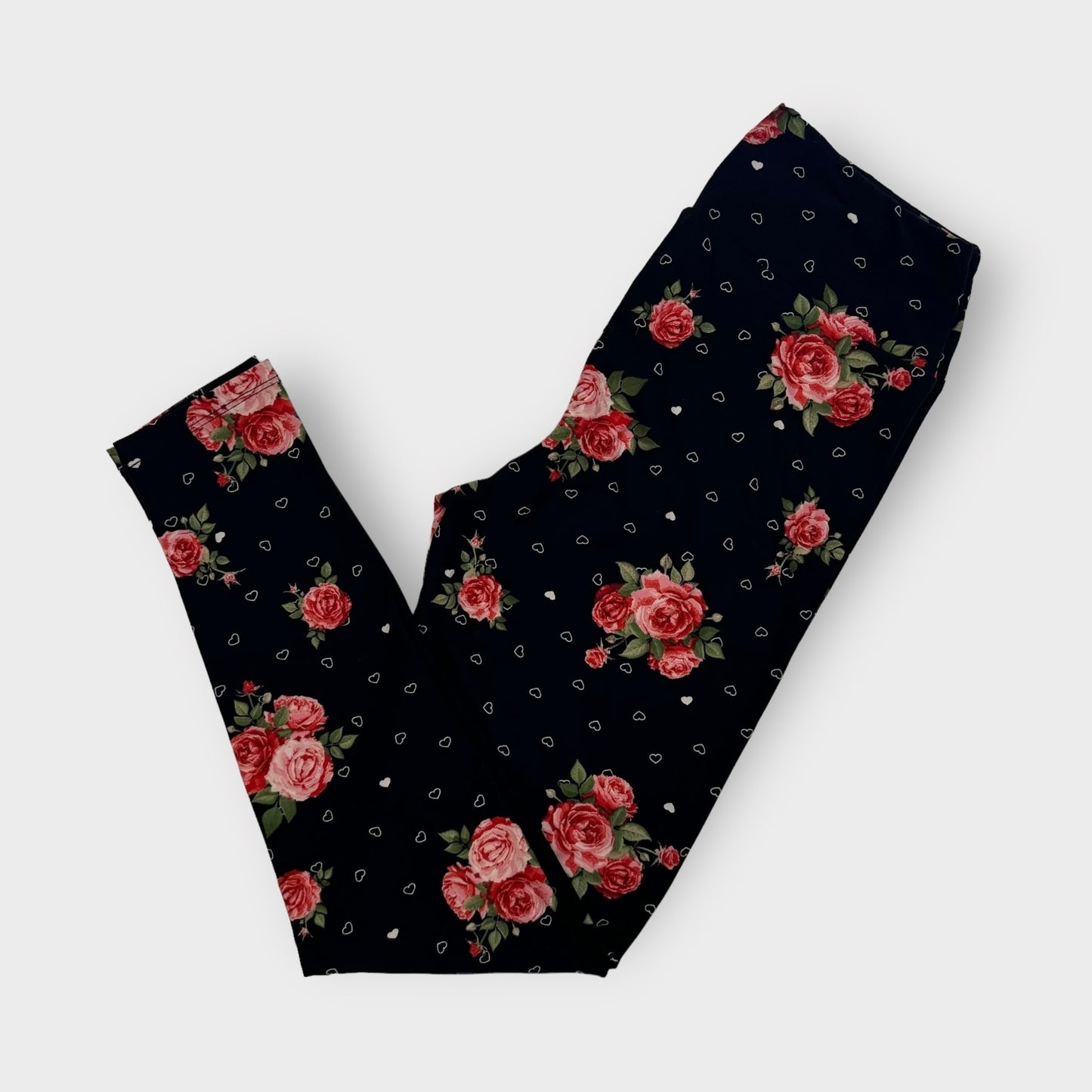 LuLaRoe | Print Leggings | OS (2-10) | Black/Red | Hearts/Roses | New