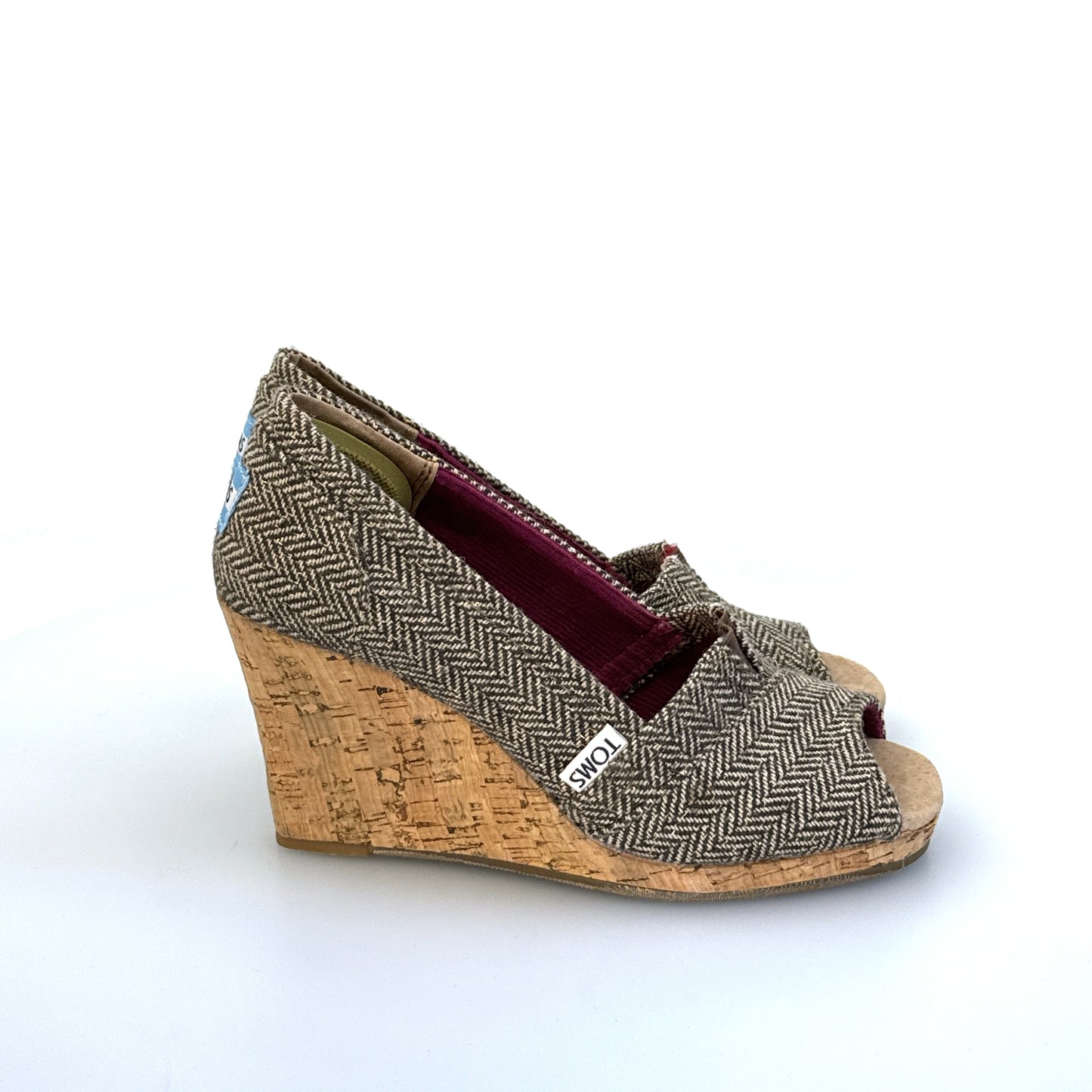 Toms | Womens Herringbone Wedge Cork Heel Shoes | Color: Brown/White | Size: 5 | Pre-Owned