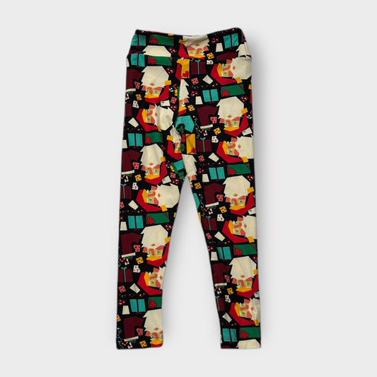 LuLaRoe Kids Leggings S/M (4-6) - Black with Red & Green Santa and Gift Print - Ultra Soft Stretch Fabric